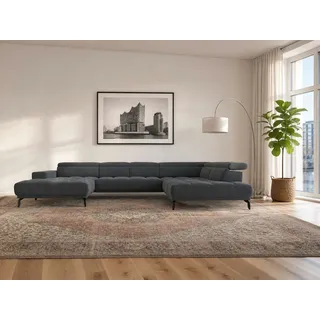 foamnova Wohnlandschaft Uppsala, mit Relaxfunktion, B 400 cm, Elektrischer Sitzvorzug & klappbare Kopfstützen grau
