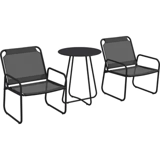Outsunny Gartenmöbel-Set 3-teilig, 2 Sessel 1 runder Tisch, Stahl und atmungsaktives Gewebe, Grau   Aosom