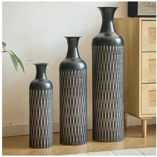 KLAM HOME Bodenvase Große Bodenvase 3er Set aus Metall, (50/65/83 cm), Mid-Century Modern (Dekovase Boden bis zur Decke reichende Vase, hohe dekorative Vase), Vintage Deko, Dekorative Vase für Wohnzimmer, Flur und Schlafzimmer schwarz