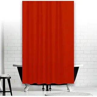 Ekershop Textil DUSCHVORHANG 180x200cm Uni Rot Duschvorhang aus Stoff für Duschvorhangstange Wannenvorhang Badewanne Vorhang Rot inkl. Ringe