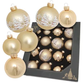 Krebs Glas Lauscha Weihnachtskugeln Gold, Waldset 16-tlg. 5-7cm