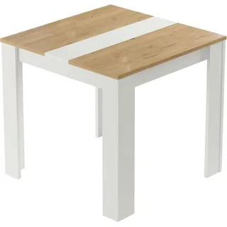 HowHomely | Esstische - FUTURE - 80 cm - Weiß/Nachbildung Eiche - Modernes Design - Platz für 4 Personen - Beige/Weiß