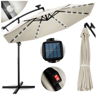 tillvex Sonnenschirm Ø 300 cm Alu Ampelschirm LED Solar mit Kurbel & An-/Ausschalter, Gartenschirm UV-Schutz, Marktschirm mit Ständer wasserdicht beige