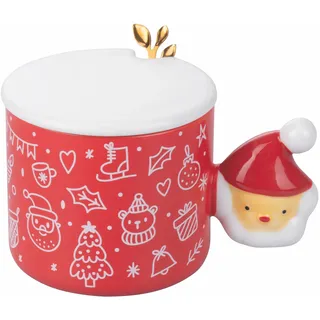 Tasse mit Deckel 350 ml Porzellan Griff Design Weihnachtsmann Löffel Edelstahl XMas