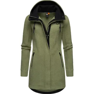 Ragwear Damen, warme Teddyjacke lang Fleecemantel mit Kapuze Letti Teddy-Fleece YOUMODO Light Olive Gr. L (40), grün (hellgrün), Plüsch, Material: 100% Polyester, sportlich, figurumspielend ca.