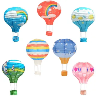 7 Stück Heißluftballon-Papierlaternen, 12 Zoll mit Heißluftballon-Motiv, Hängende Laternen für Hochzeitsfeier, Einkaufszentrum, Handwerksdekoration