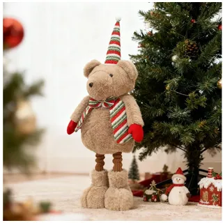 Salcar Weihnachtsfigur Stehende Weihnachtsdeko Plüsch-Bär mit verstellbaren Teleskopbeinen, 55–70 cm, perfekt für Kamin, Fensterbank oder unter dem Weihnachtsbaum