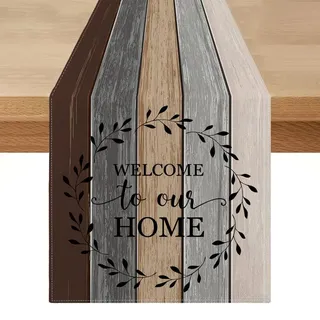 Tischläufer Braun Outdoor Wetterfest, Tischläufer Modern Farbverlauf Grau Beige Streifen mit Textmuster Wasserabweisend Tischdekoration für Esstisch Party Picknicks Frühling Herbst 40x140