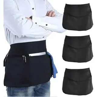 3-teiliges Halbschürzen-set Mit Tasche, Schwarze Küchenschürze, Kurze Servierschürze, Unisex-halbschürze, Professionelle Schwarze Schürze Mit Verstellbarem Riemen, Für Bistro, Garten, Bäckerei, Restau