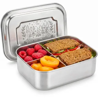 BREADL Edelstahl Brotdose, Feste Trennwand und 3 Fächer, Plastikfrei, Rostfrei, Spülmaschinengeeignet, Kleine 1000ml Lunchbox und Brotzeitbox aus Metall für Kinder und Erwachsene