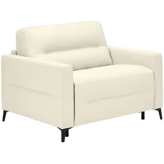 Novel Schlafsessel, Creme, Metall, Echtleder, Rindleder, Uni, 115x89x97 cm, Liegefunktion, Wohnzimmer, Sessel, Schlafsessel