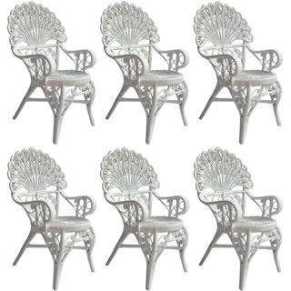 Casa Padrino Vintage Stil Hotel Garten Rattan Esszimmer Stuhl 6er Set mit Armlehnen Weiß H. 95 cm