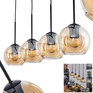 HOFSTEIN Hängeleuchte Koyoto, 4-flammige Hängelampe aus Metall/Glas in Schwarz/Bernsteinfarben, moderne Pendelleuchte im Retro/Vintage-Design, Ø Schirme 15 cm, E27, Esszimmer, Küche, Wohnzimmer