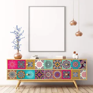 Ambiance Sticker Wandtattoo Aufkleber für Tischmöbel, Deko-Aufkleber für Schlafzimmer und Schränke Coralina - 24 Stück Aufkleber 10 x 10 cm
