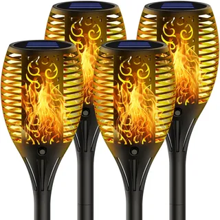 Lafhome Solarlampen für Außen 4 Stück, 33 LED Solarfackeln flackernd mit realistischem Flammeneffekt, IP65 wasserdicht, Solarleuchten für Außen Garten, Solar Gartenleuchten für Weg, Rasen, Terrasse
