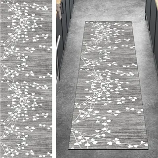 Ymural Kücheteppich Lang Teppich Läufer Flur Vintage 100x120CM Hell Grau Kücheläufer rutschfest Teppichmatten Teppichläufer Waschbar Kurzflor Polyester Korridor, Breite 40-120cm