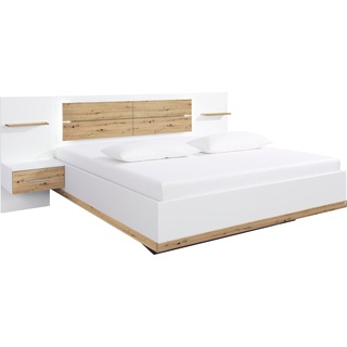 Bettanlage RAUCH "Boston Extra" Schlafzimmermöbel-Sets Gr. B/H: 180 cm x 200 cm, weiß (weiß, eiche artisan) Bett Doppelbetten Schlafzimmermöbel-Sets inkl. LED-Beleuchtung
