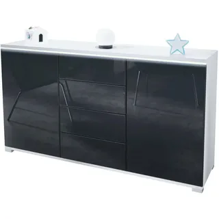 Vladon Sideboard, Schwarz Hochglanz, Holzwerkstoff, 138.5x75.5x35 cm, Wohnzimmer, Kommoden & Sideboards, Sideboards