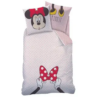 CTI Kinderbettwäsche Bettwäsche Minnie Mouse weiß rot 135 x 200 cm, 80 x 80 cm, 2 teilig, Langlebig rot