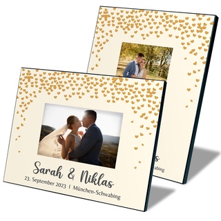 True Statements Hochzeit Bilderrahmen für Fotos 10x15 cm personalisiert mit Namen & Wunschtext „Herzen“ – Fotorahmen - Hochzeits-Geschenke für Brautpaar (Querformat)