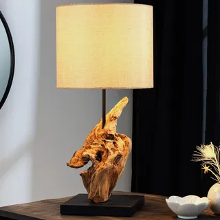 Treibholz Tischlampe HYPNOTIC 60cm natur Leinen Schirm Maritim Nachttischlampe