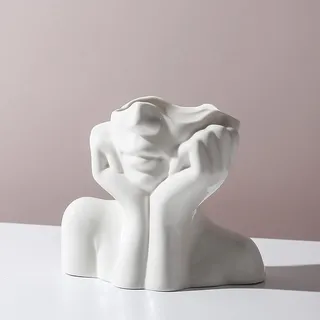ARSBORUI Keramik Vase Kopf Gesicht Vase Weibliche Körpervase Moderne Deko Kunst Vase Weiß Matt Blumenvase Boho Deko Vase für Home Office Dekor (2 Größen) (L)