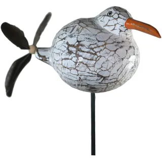 ART-CRAFT Gartendeko draußen Figur Landhausstil Dekostecker mit Holz Möwe und Propeller 120cm hoch