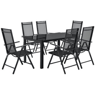 Juskys Garten-Essgruppe Milano, (7-tlg), Gartenstühle 6er Set mit Tisch – Stühle klappbar & verstellbar – Gartenmöbel Dunkelgrau-Schwarz grau