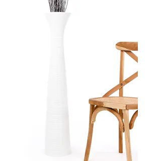 Leewadee Große Deko Bodenvase Für Dekozweige, Hohe Standvase Für Pampasgras, Design Holzvase, 110 cm, Weiß