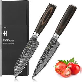 Wakoli EDIB Essentials Messerset 12/13 cm 2-tlg. Damastmesser Pakkaholzgriff