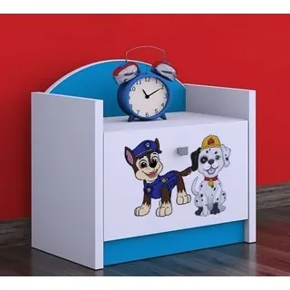 BDW - Nachttisch Kinderzimmer - Super Hunde - Nachtschrank Kinder - Nachttisch mit 1 Schublade - Nachtschrank für Schlafzimmer Kinderzimmer - 40x44x34cm - Blau - Zwei Hunde