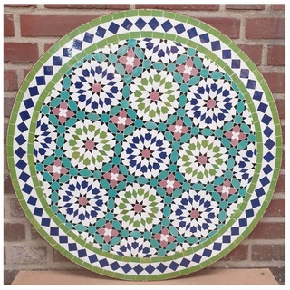 Casa Moro Gartentisch Mediterraner Gartentisch marokkanischer Mosaiktisch Ø 80cm Ankabut Grün rund mit Gestell H 73 cm Kunsthandwerk aus Marrakesch, Dekorativer Balkontisch Bistrotisch Beistelltisch, MT2231, Handmade grün