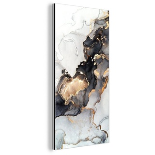 MuchoWow Metallbild Marmor - Schwarz - Weiß - Gold - Luxus - Abstrakt, (1 St), Alu-Dibond-Druck, Gemälde aus Metall, Aluminium deko bunt Rechteckig - 40 cm x 80 cm x 0.4 cm