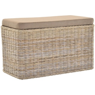 Krines Home Wäschetruhe Rechteckige Truhe Sitztruhe gepolstert mit Deckel Natur-Rattan (Wäschebox mit Inlett), Sitzbank mit Stauraum grau