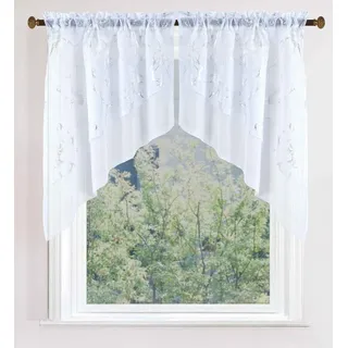 Gardinenbox Scheibengardine (2 St), Stangendurchzug, transparent, Voile, 2er-Set HxB 80x80 cm Weiß Kurzgardine Bistro weiß