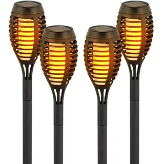 Solar Flammen Fackeln Gartenleuchte Solarlicht im Freien Solarfackeln für Außen Flamme Solarleuchten Fackel für Außen, Feuereffekt, 12x LED, DxH 7,5x51 cm, 4er Set