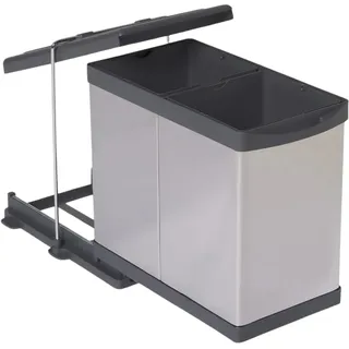 Aspira Home Ausziehbarer Küchen Mülleimer „ECO 2 Steel | Volumen: 2x 14L | Mülltrennsystem | Küchenschrank | Herausnehmbarer Inneneimer | Abfallsammler | Edelstahl/Anthrazit (ECO 2 STEEL)
