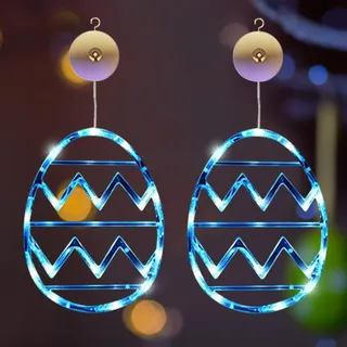 DZAY 2 Stück Osterdeko Fensterlichter Innenleuchten,Ostereier Hängende Lichterkette mit Saugnapf Fenster Deko,Ostern Deko Batteriebetriebene Saugnapf Licht,Terrasse Schlafzimmer Party Osterdekoration