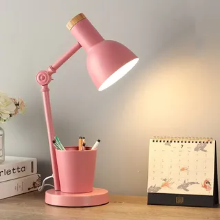 SXYSXYSXY Schreibtischlampe Kinder Büro Augenschutz Leselampe Nordic Modern Tischlampe Verstellbare Metall Tischleuchte E27*1 Schlafzimmer Nachttischlampe Nachtlampe,Rosa
