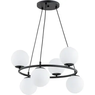 Industrielle Schwarze Pendelleuchte Mit 6 Weißen Glaskugeln Ringo 6xe14 10w Alf63246 Alfa