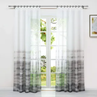 HeichkelL Farbverlauf Gardinenschal mit Kräuselband Vorhang Transparente Gardinen mit Verlaufenfarben-Muster für Wohnzimmer 1 Stück Grau BxH 140x245cm