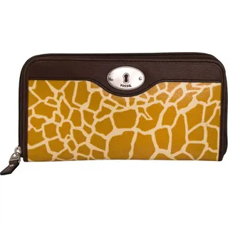 Damen Geldbörse Fossil Wmns Leder Geldbörse Key-per Zip Clutch Giraffe Braun