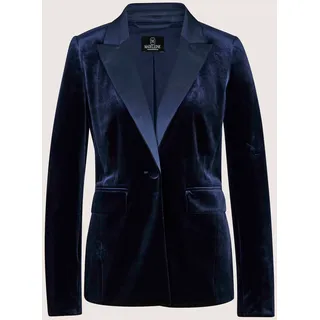 Longblazer MADELEINE "Samtjacke Samtblazer mit Reverskragen", Damen, Gr. 46, blau (nachtblau), Obermaterial: 90% Polyester Green Circle PES GreenC. 10% Elasthan EL., Modern, normal, Blazer Longblazer, Samtblazer mit Satin-Reverskragen