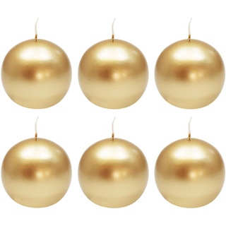 Ebersbacher Kerzenfabrik GmbH Kugelkerzen Gold lackiert, 6 Stück, Größe ca. Ø 80 mm, einzeln in Folie, runde Kerze Weihnachtskerze Adventskerze