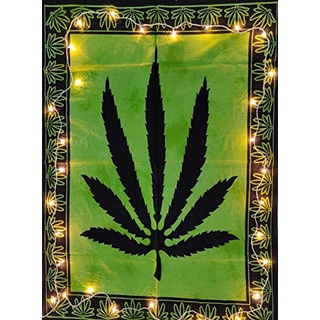 ICC Marihuana-Blatt-Poster, Marihuana-Flagge, Topfblatt-Poster, Rasta-Blatt-Poster, Topfblatt-Poster, Ganja-Blatt-Poster, Tapisserie, Marihuana-Blatt-Wandteppich, Poster, 76 x 101 cm, Grün