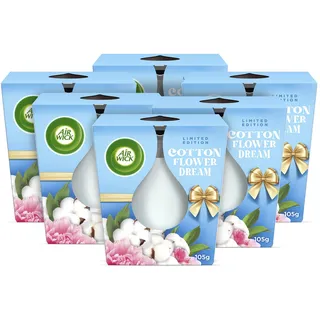 Air Wick Wohlfühl-Duftkerze im Glas – Duft: Cotton Flower Dream – Je bis zu 20 Stunden Brenndauer – Enthält natürliche ätherische Öle – 6 x 105 g Duftkerzenset