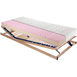 Sleeptex Matratzenset, Holz, 2-teilig, Birke, Buche, Schichtholz, H2, Höhe ca. 16 cm, 100x200 cm, Grüner Punkt, Lga, Textiles Vertrauen - Oeko-Tex®, Hohenstein, Made in Germany, DIN EN ISO 9001, Oeko-Tex® Standard 100, Härtegradauswahl, Bezug abnehmbar/waschbar, Ober- und Unterseite versteppt, wendbar, optimale Belüftung, mit Aloe Vera, Tragegriffe, atmungsaktiv, schadstoffgeprüft, bessere Druckentlastung durch Noppenstruktur, alternative Größen erhältlich,Federholzleisten verleimt, bewegliche