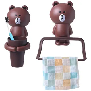 LuxusKollektion Zahnbürstenhalter Zahnputzbecher Handtuchhalter Set Kinder Braunbär, (1-St) braun
