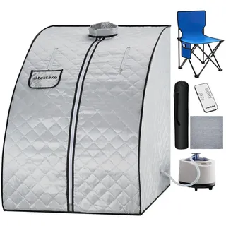 Tectake Mobile Dampfsauna ThermaLuxe II, 2 Liter Dampfgenerator mit 1000 W 15 Temperaturstufen Grau/Blau