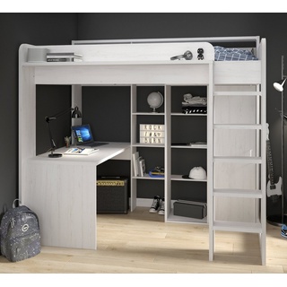 Parisot Hochbett Higher (Stauraumbett 90x200 cm, mit Matratzenauflage) integrierter Kleiderschrank und Schreibtisch